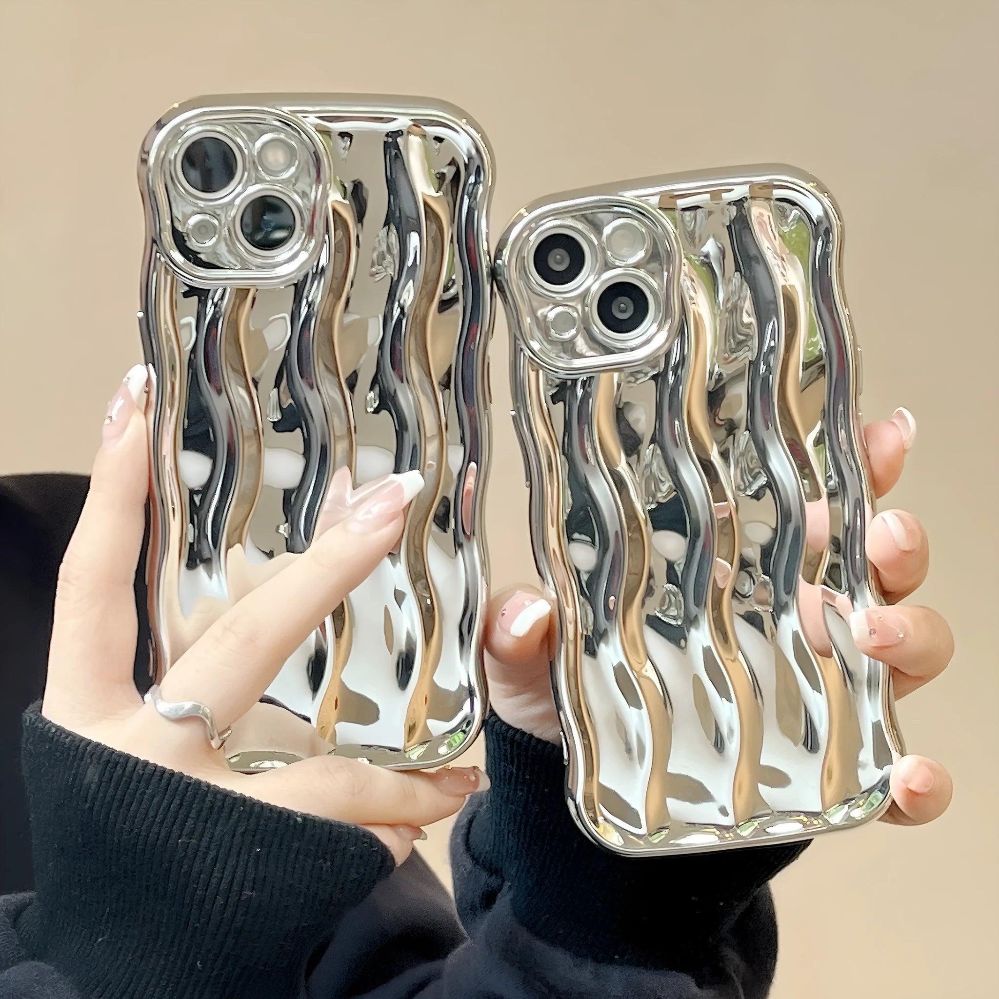 Electroplating wave stripe design TPU phone case for iPhone 17 series in silver plated colour