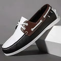Men's British-style casual shoes in black with round toe and flat heel