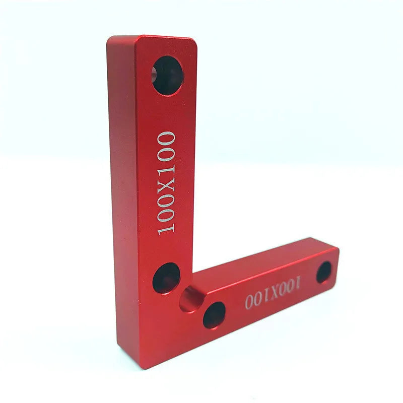 Aluminium right angle woodworking fixture block with measurement scale in 100mm and 120mm sizes.
