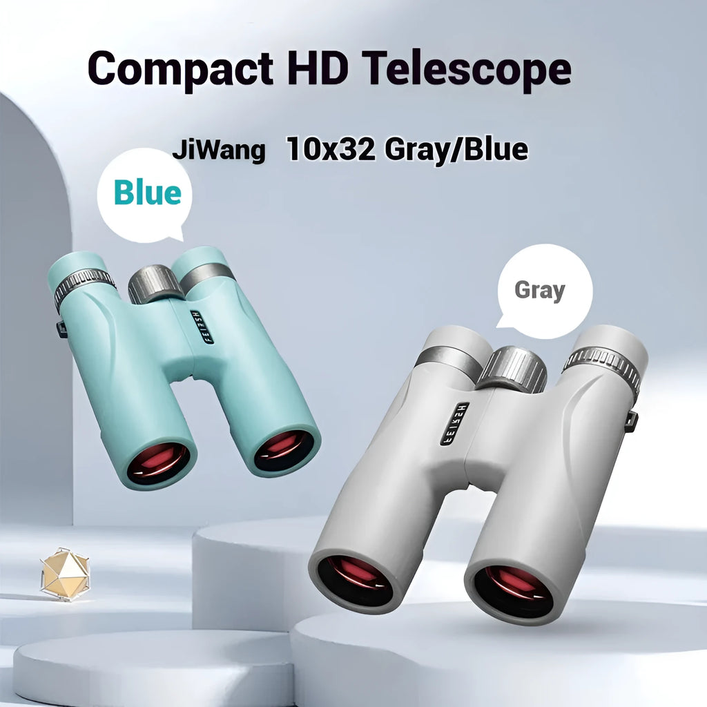10x32 binoculars with wine red film imaging bright optical system in blue or grey colour.