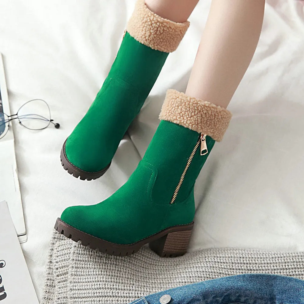 A pair of waterproof snow boots with a plush lining, shown in one of the available colours.