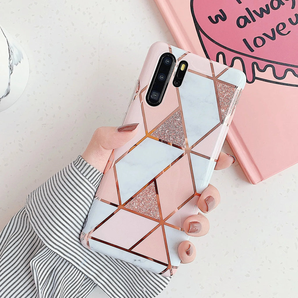 Electroplated marble pattern mobile phone case for Huawei and Samsung smartphones in various colours