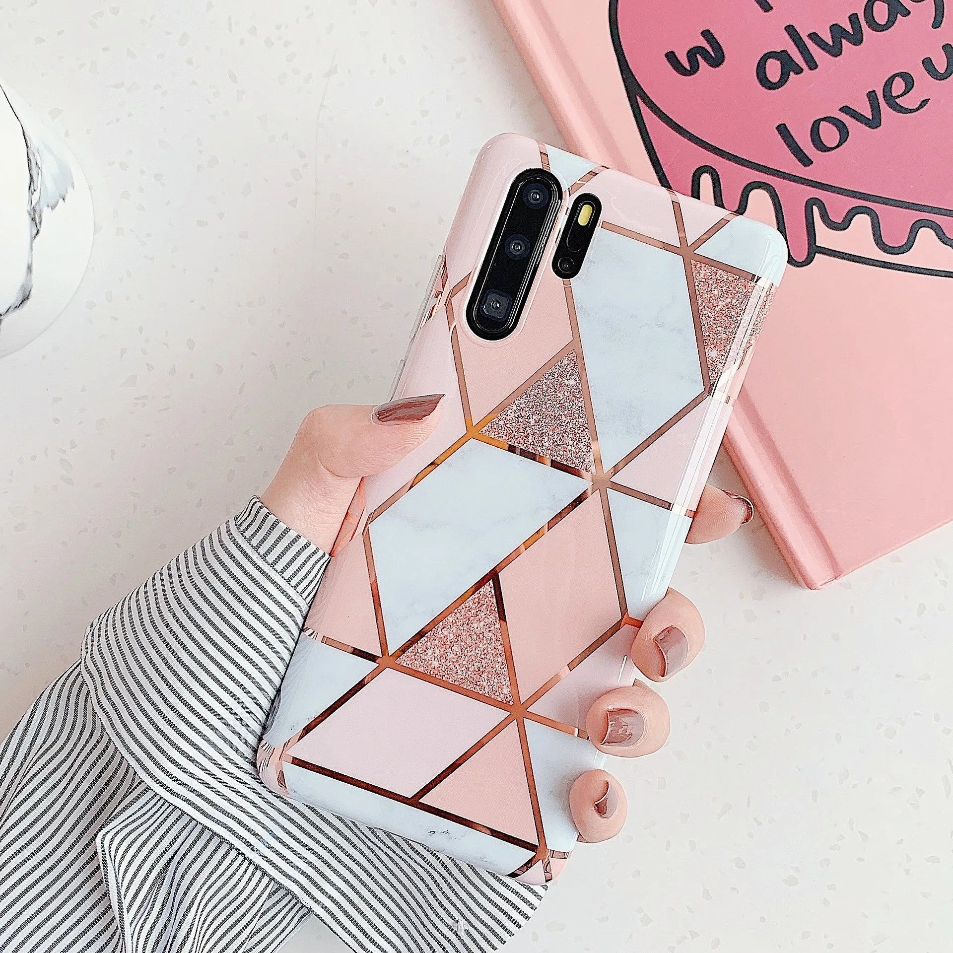 Electroplated marble pattern mobile phone case for Huawei and Samsung smartphones in various colours