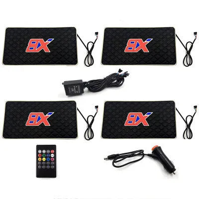 Black car interior atmosphere light with sound control, multicolor LED pad, USB socket, style A projection