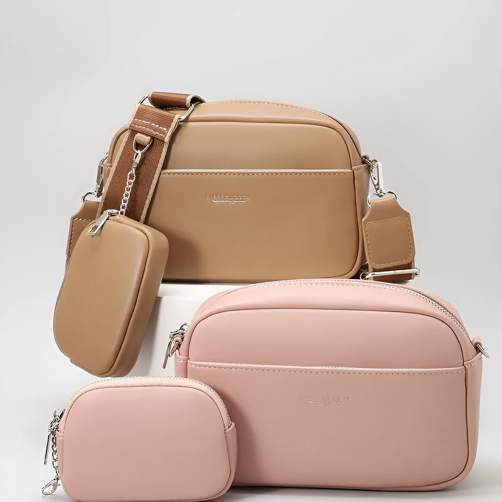 Women's simple PU shoulder messenger bag in apricot with woven and letter details, 21.5x7.5x14.5cm
