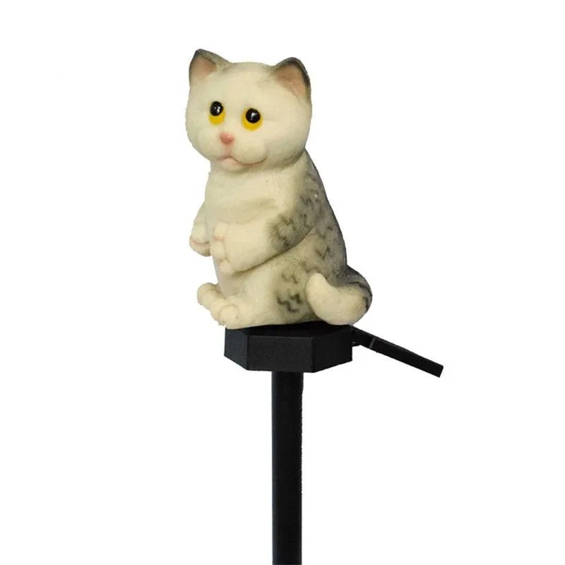 Brown cat-shaped solar lawn light for garden pathway illumination