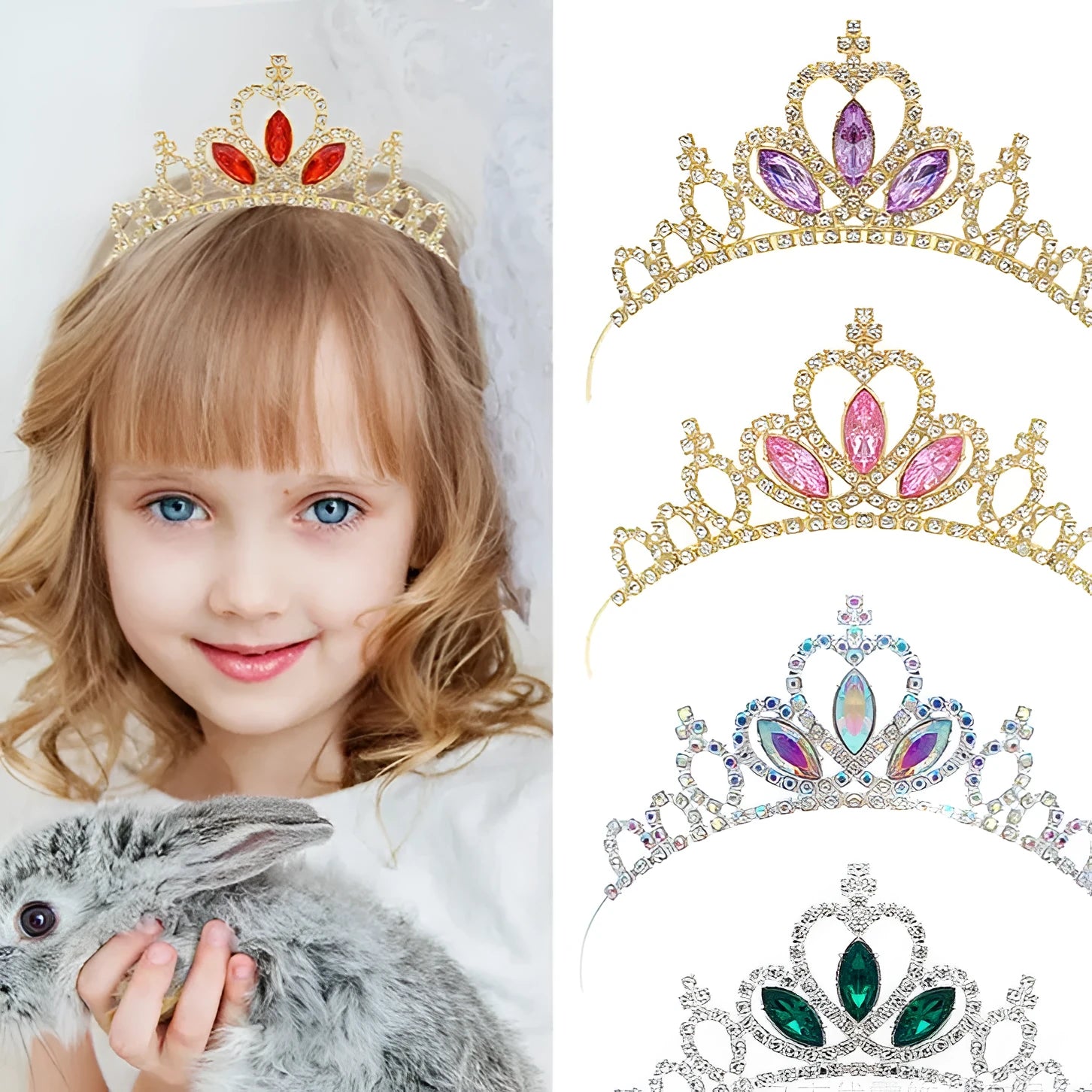 Alloy princess crown headdress with electroplated finish in gold tone with diamond colour effects