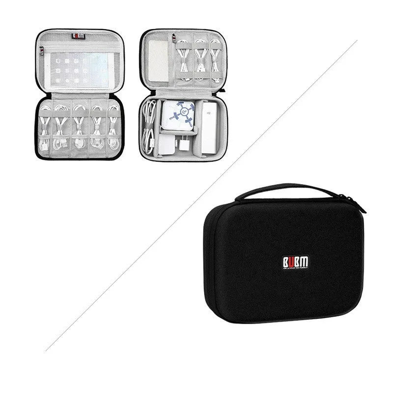 Black and Grey EVA digital storage bag for organising headphones and cables.