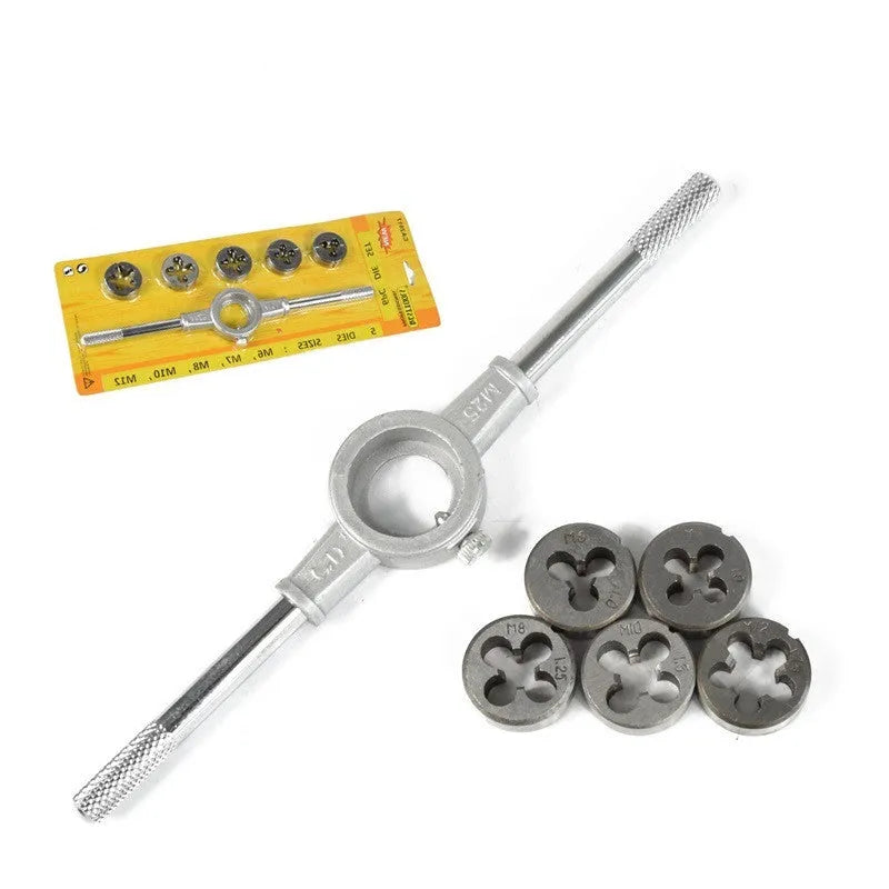 Alloy steel hand tap wrench die set in blister packaging for metric 55° pipe thread cutting