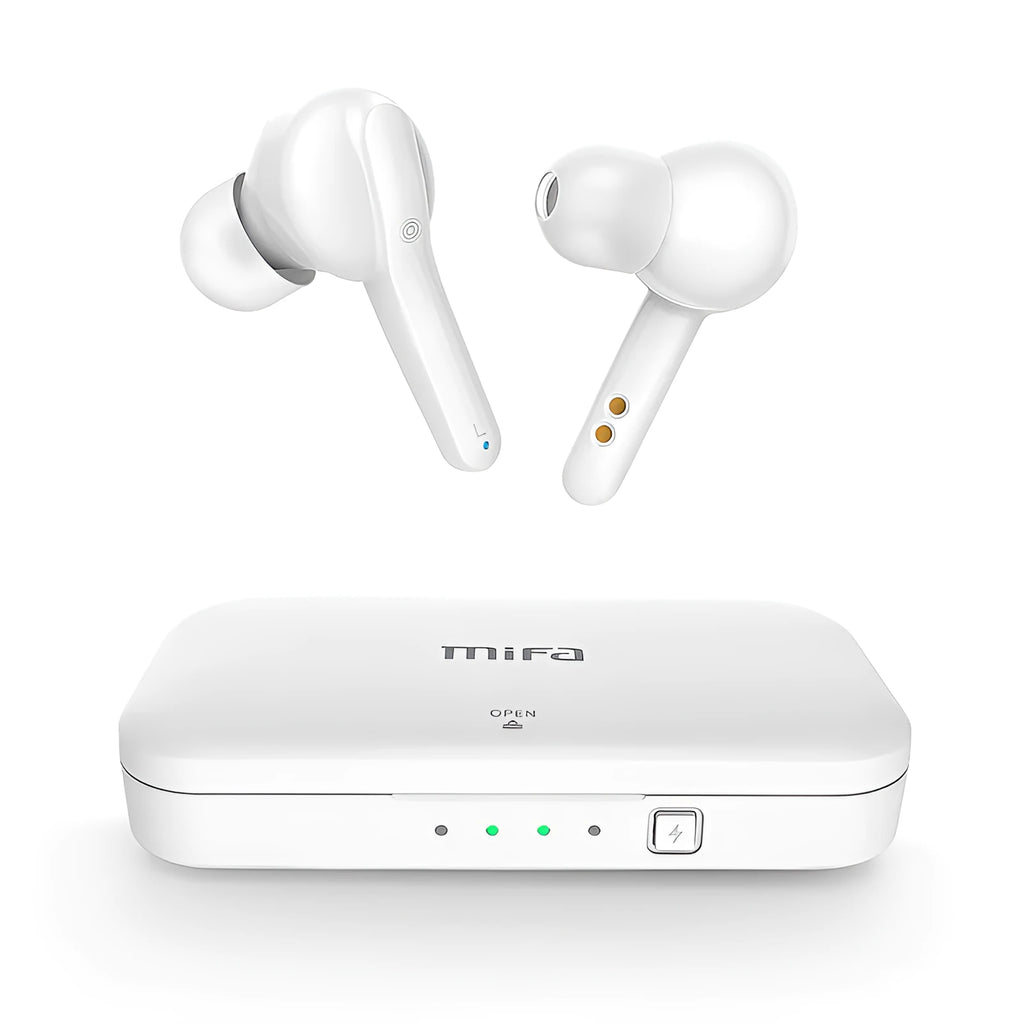 Black plastic TWS wireless earbuds with Bluetooth 5.0 and IPX5 waterproof rating.
