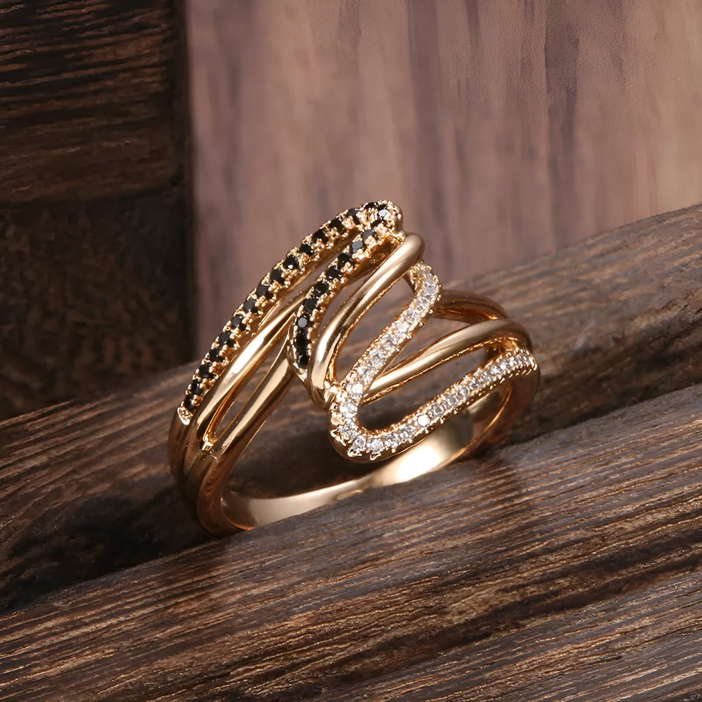 Women's copper ring with micro-inlaid zircon detailing in electroplated WK2230 colour