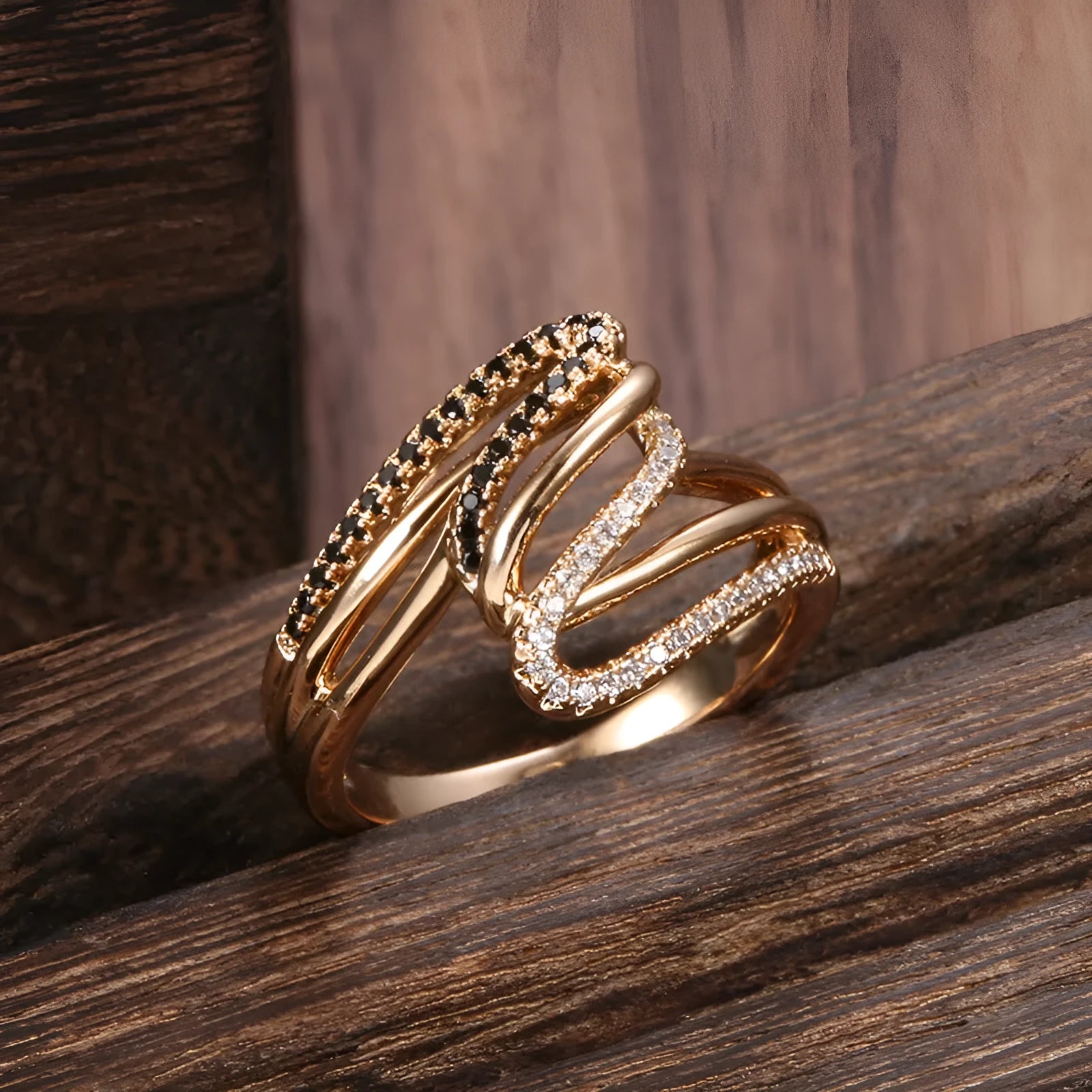 Women's copper ring with micro-inlaid zircon detailing in electroplated WK2230 colour