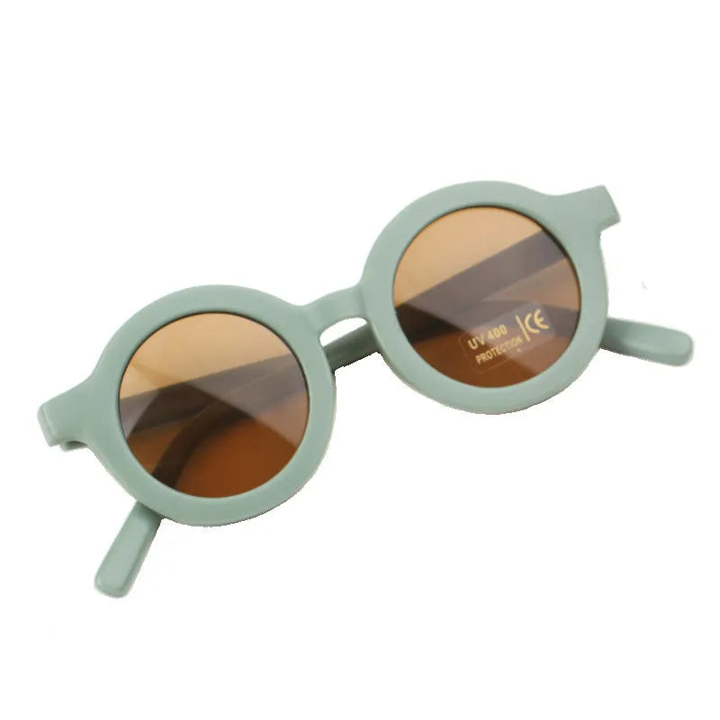 Children's round frame retro mocha glasses with UV400 protection in beige colour
