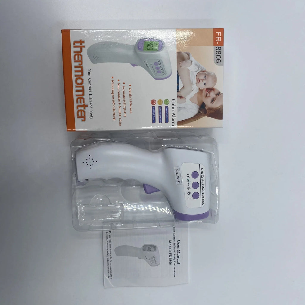 White digital thermometer with non-contact infrared temperature measurement and one-button operation