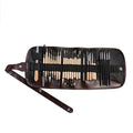 27-piece pottery clay tool set with stainless steel, wood, and plastic sculpting tools rolled in a package.