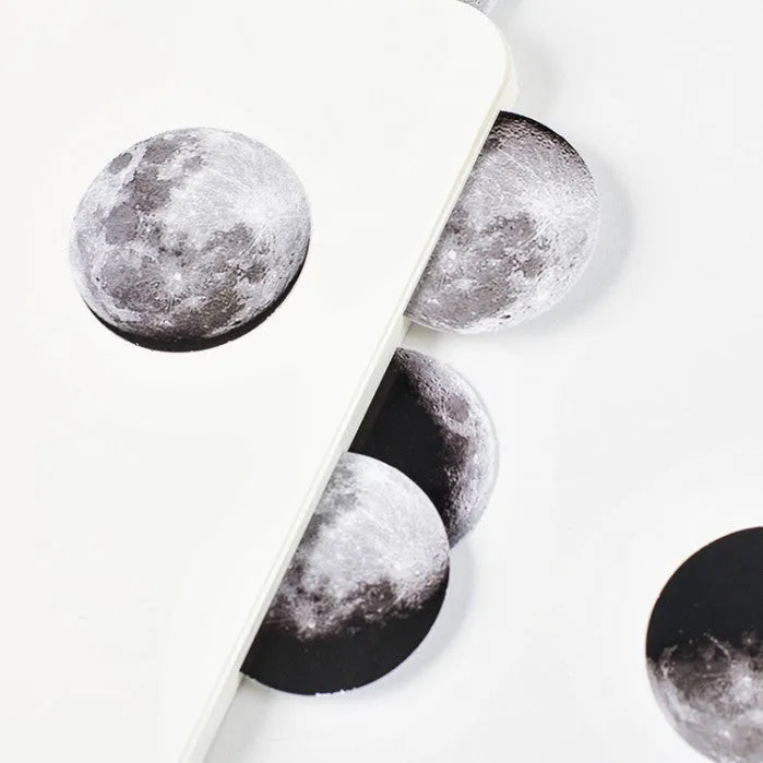 Black decorative stickers showing moon phases, calendar planets and hand account designs