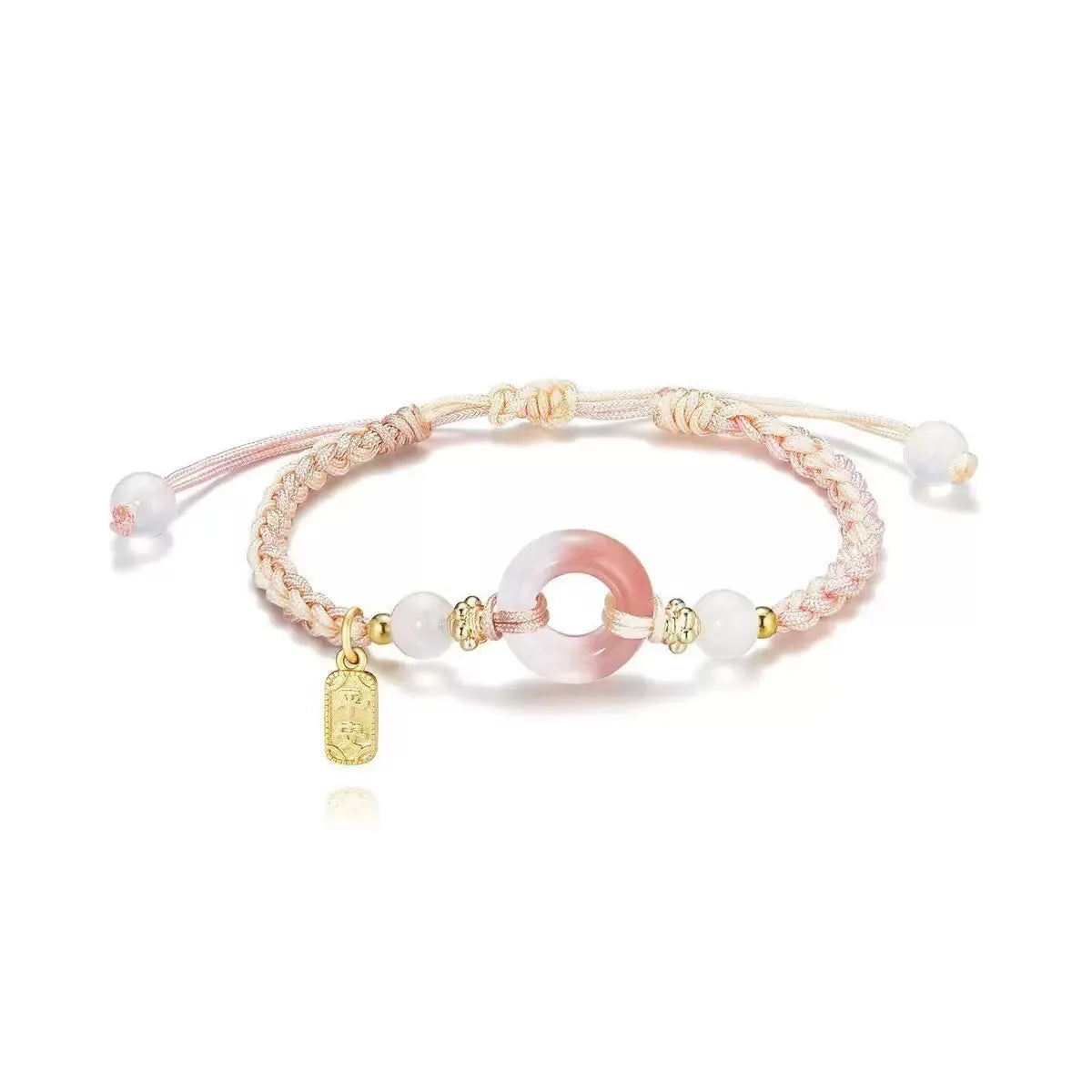 National style woven bracelet with peace buckle in peach blossom colours