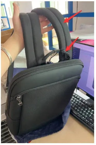 Black leisure computer backpack with hidden back pocket and ventilated panel, 28x7x43cm
