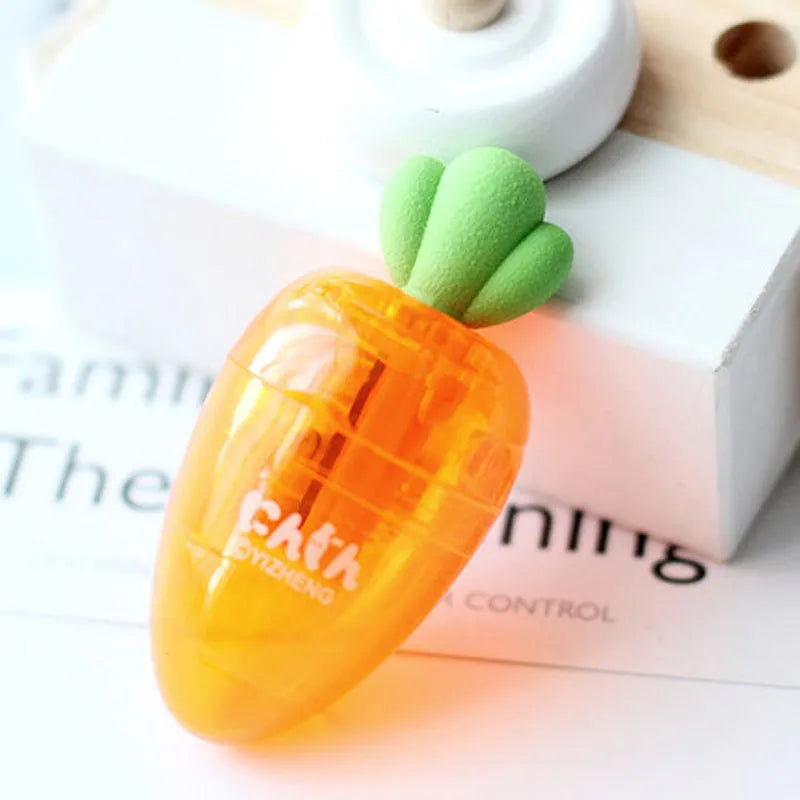 Carrot-shaped plastic pencil sharpener stationery with 7cm handle and safe blade-free design