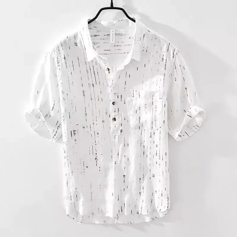 Black loose-fit short-sleeved lapel polo shirt with cardigan style on a hanger