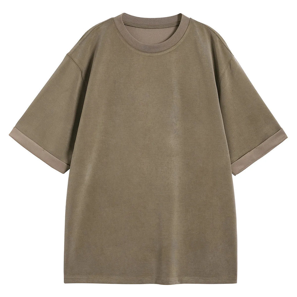 Men's loose drape knit casual T-shirt in black, brown, or white colours