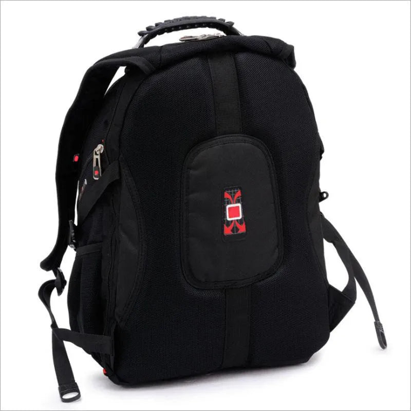 Black 38-litre business laptop backpack open to show multiple organisational compartments.
