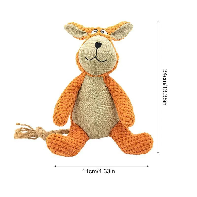 Plush dog chew toys in animal shapes with squeaker for teeth cleaning and interactive play