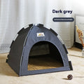 Grey tent-style pet bed for small dogs and cats with a removable washable cover.