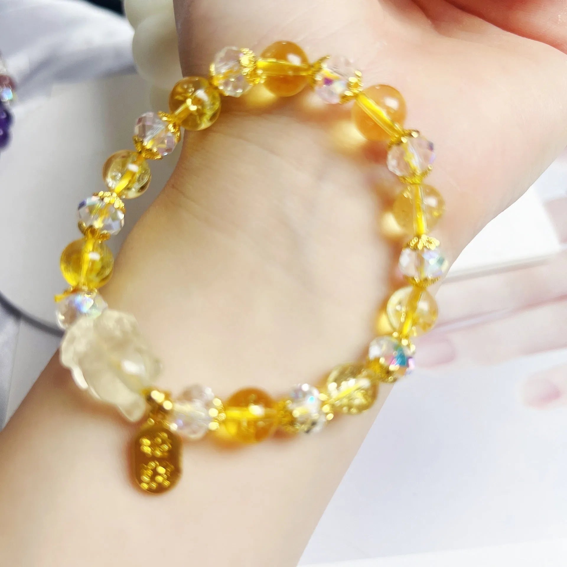 Natural citrine crystal nine-tail fox bracelet with adjustable length