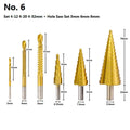 High speed steel step drill bits and a centre punch arranged as a set for hole enlargement.