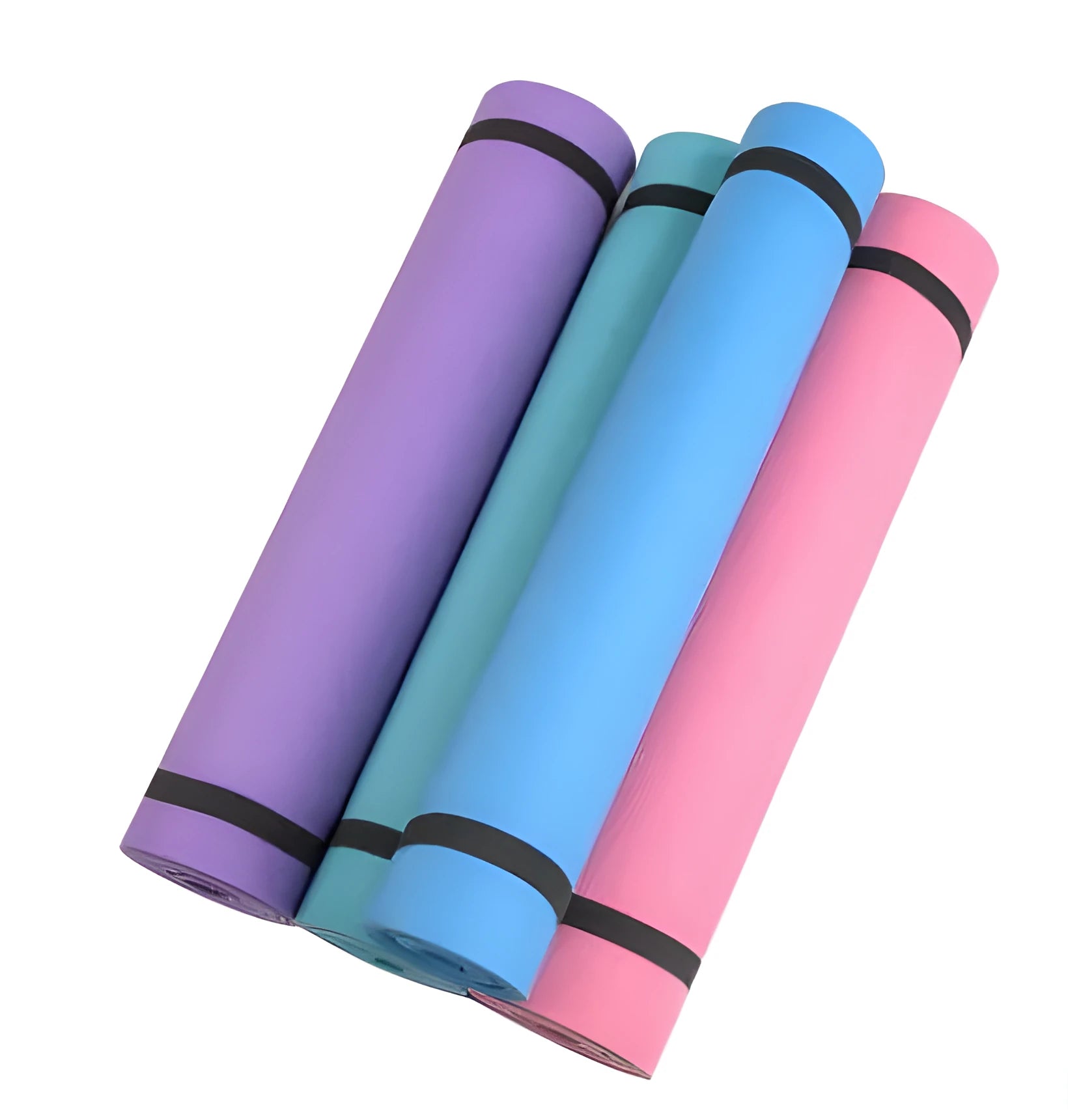 Red EVA fitness yoga mat showing thickness options of 4mm and 6mm on a wooden floor