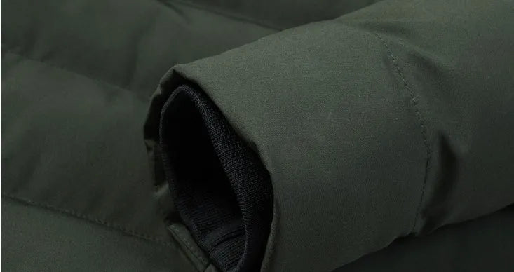 Grey USB electric heated jacket with hood and zipper on a person, outdoor winter background, size M to 7XL available