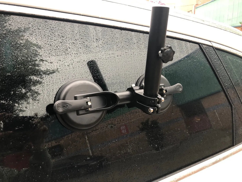 Black ABS off-road car flagpole sucker base with rubber suction cup for vehicle glass mounting