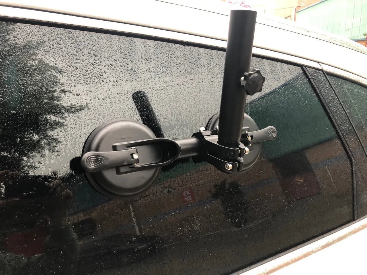 Black ABS off-road car flagpole sucker base with rubber suction cup for vehicle glass mounting