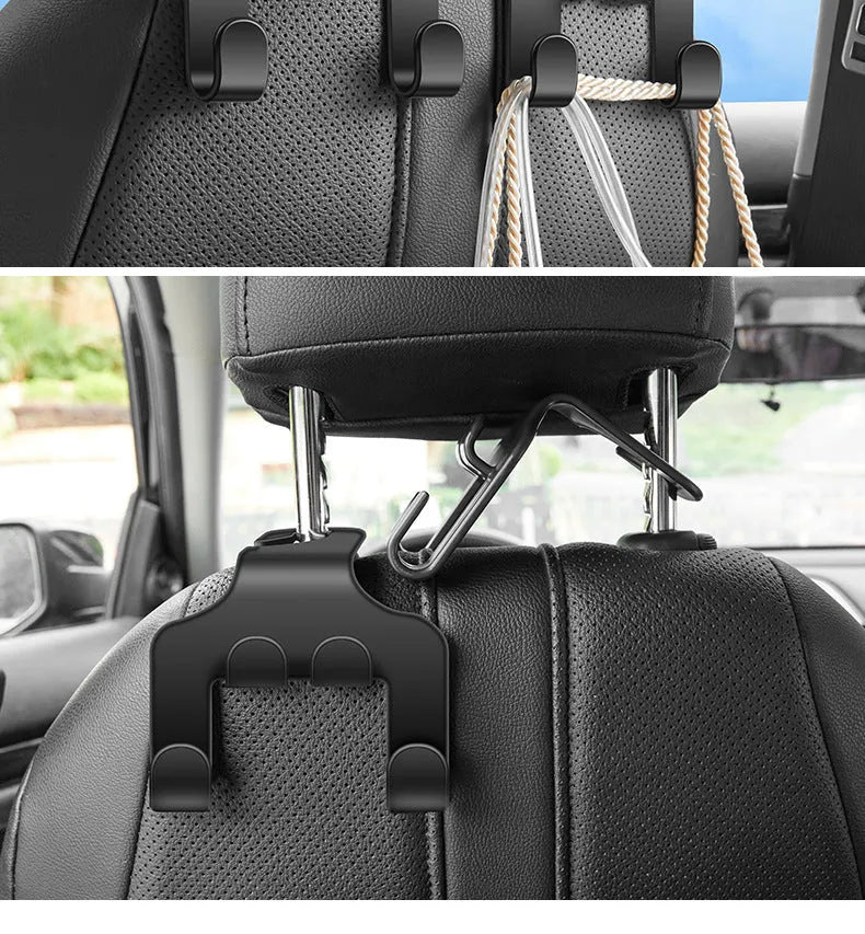 A white ABS plastic car multifunction hook shown as a phone holder and hanging hook.