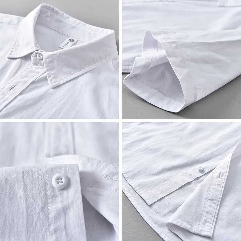 Men's loose-fitting cotton summer shirt in light grey colour with short sleeves and cardigan style
