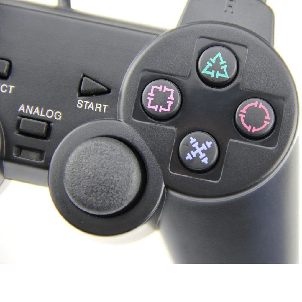 PS2 wired USB game controller with vibration feedback in neutral bare metal finish