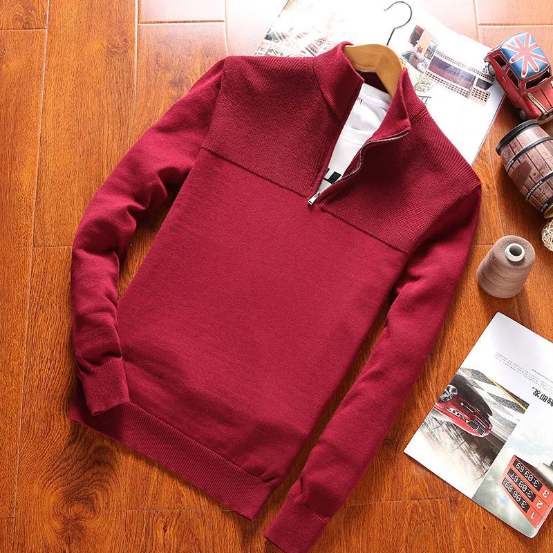 Fall sweater men long sleeve knit jumper in black, blue, and red for autumn winter casual wear