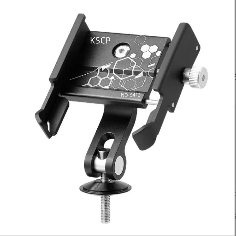 Aluminium alloy motorcycle bicycle phone holder mounted on handlebars in black colour