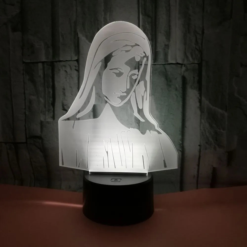 3D LED night light showing laser-engraved acrylic creating stereoscopic dual ring light patterns