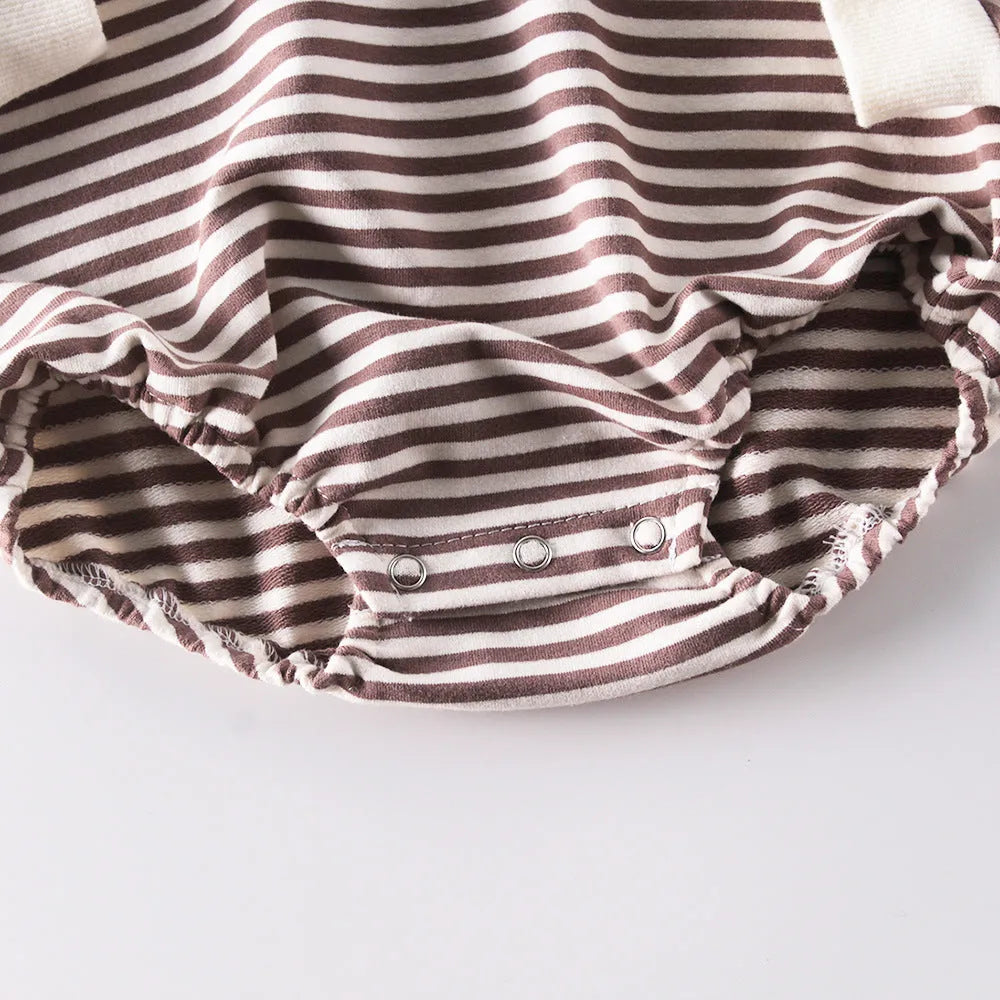 Baby striped hooded climbing suit in black stripe, 100% cotton, autumn wear, long sleeves, pullover style, size 66cm to 90cm