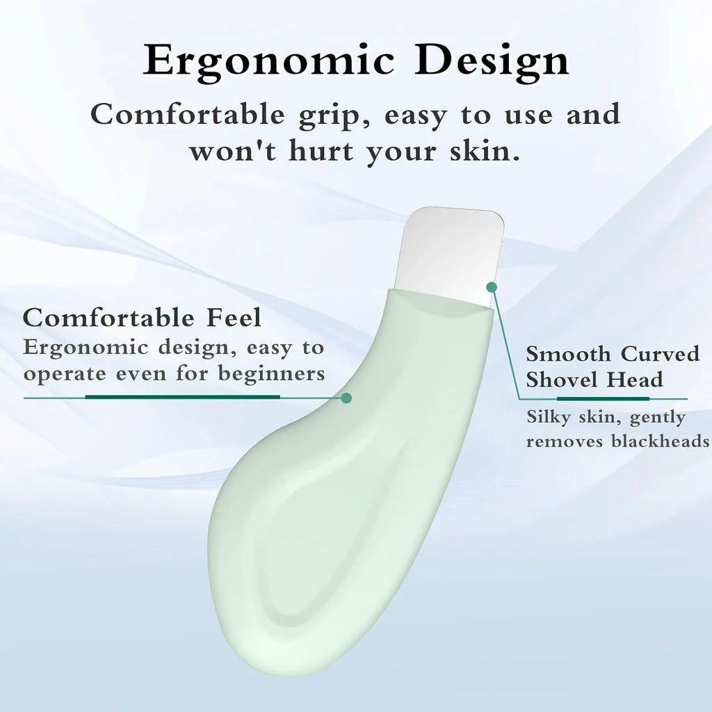 Stainless steel blackhead removal tool with green silicone attachment and non-slip handle
