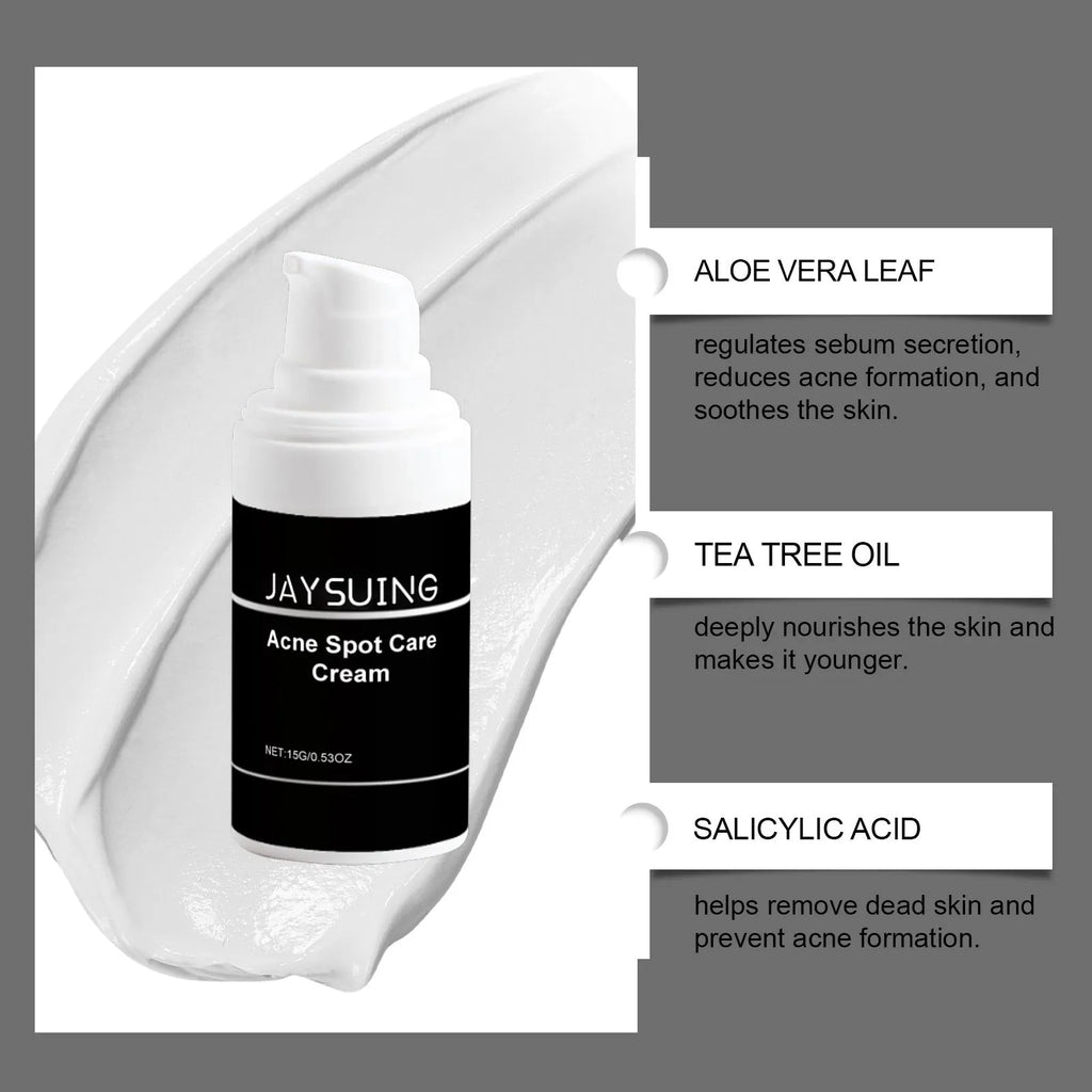 15g tube of acne removal face cream with mint, tea tree oil and aloe vera ingredients.