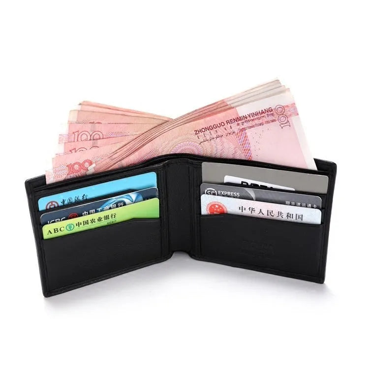 Women's short pearl fishskin leather wallet in horizontal square design with stitching detail