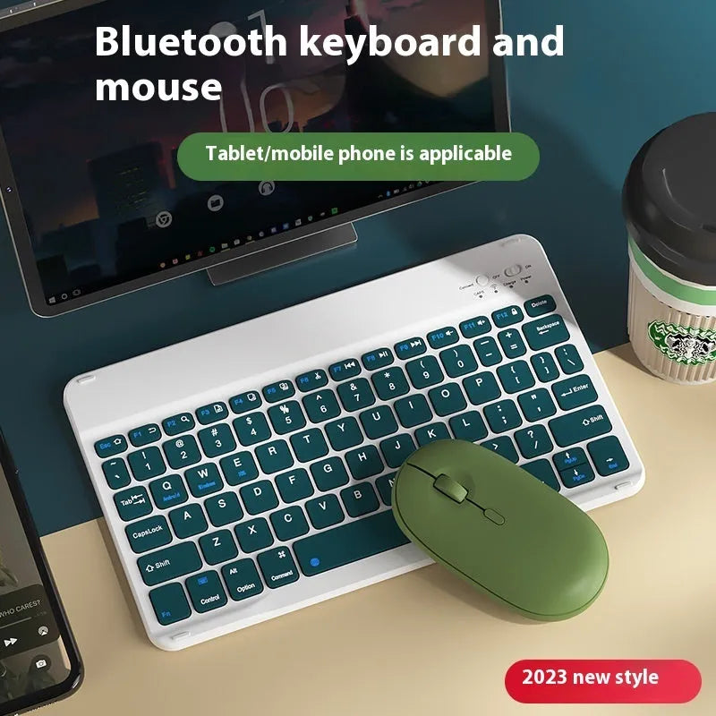 Bluetooth keyboard for tablet in multiple colour options including white, green, pink, and lavender.