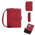 Women's black PU leather zipper coin purse wallet with integrated card slots.