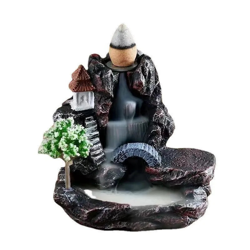 Ceramic backflow incense burner with tree ornament design in green, mangrove, pink or white colour options