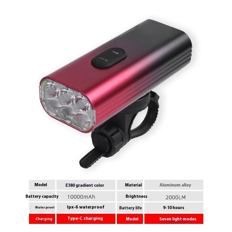 USB rechargeable bicycle front light and smart taillight set with mounting bracket on a bicycle.