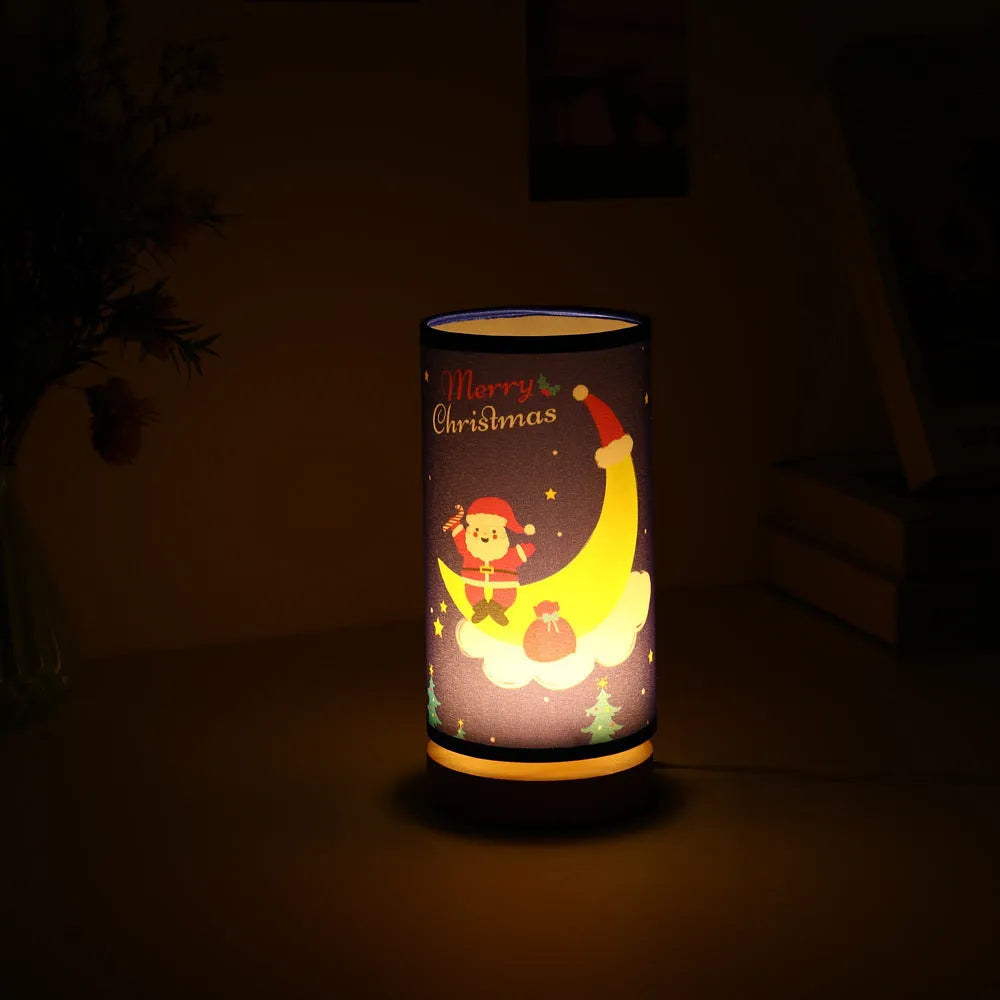 Santa Claus LED night light with USB plug and bamboo lamp holder in European design style