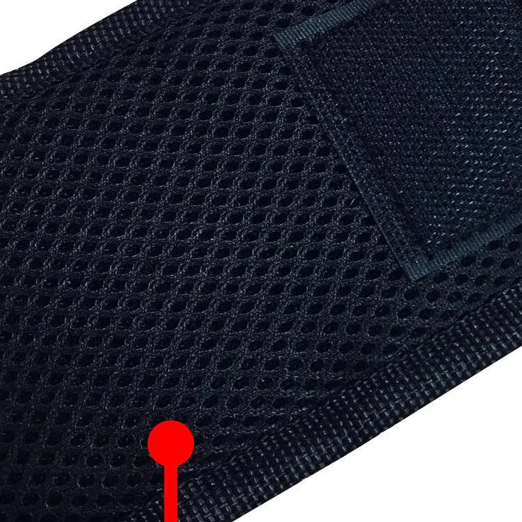 Black magnetic wristband tool organiser with 15 grid pockets and a Velcro strap, shown holding screws.